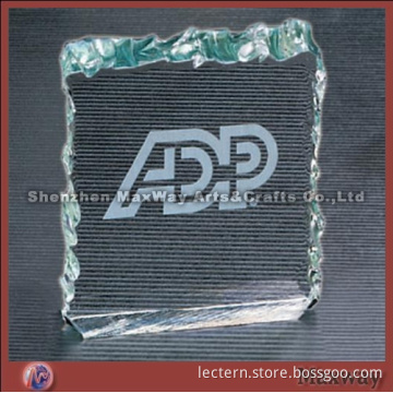 Crushed ice transparent paperweight with logo